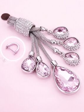Pink Crystal Tassel Keychain with Rhinestones